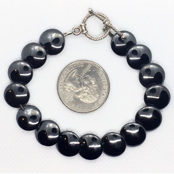 Genuine Hematite Sterling Silver 925 VTG Bracelet - Picture 8 of 9